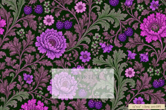 Download Victorian Floral Dark Pink Green Pattern - Green pattern Collection