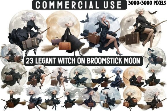 Download Elegant Witch on Broomstick Moon PNG - Moon Collection