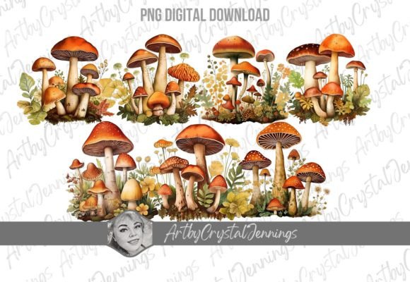 Download Vintage Retro Mushrooms Clipart PNG - Vintage Collection