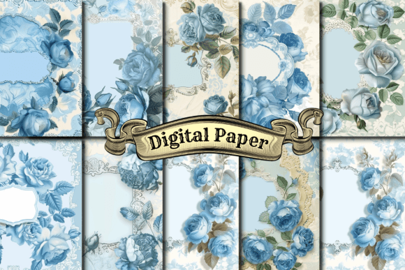 Download Vintage Blue Rose Digital Paper - Vintage Collection