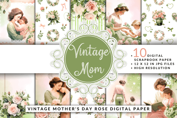 Download Vintage Mother's Day Rose Digital Paper - Vintage Collection
