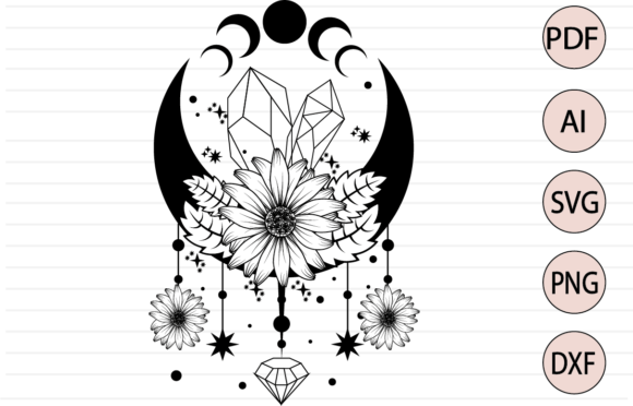 Download Witchy Moon Daisy Flower &amp; Crystals SVG - Moon Collection