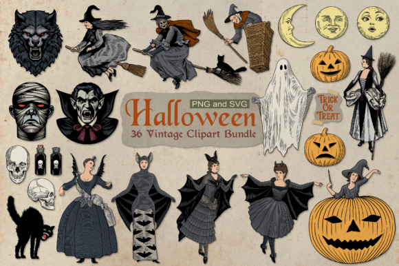 Download Vintage Halloween Vector Bundle - Vintage Collection