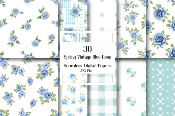 Download Spring Vintage Blue Rose Digital Paper - Vintage Collection