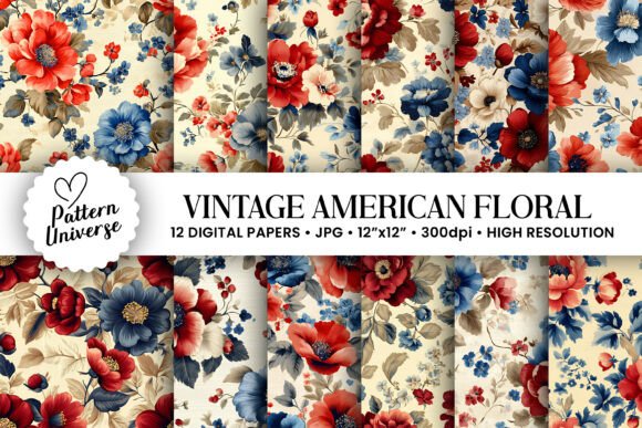 Download Vintage American Florals Digital Paper - Vintage Collection