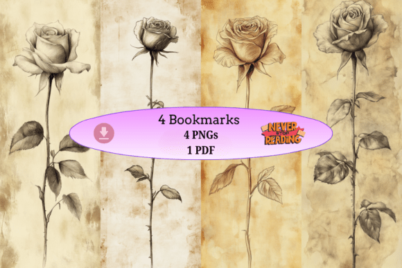 Download Vintage Rose Sketch Bookmark Set - Vintage Collection