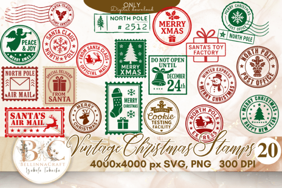 Download Vintage Christmas Stamps SVG Bundle - Vintage Collection