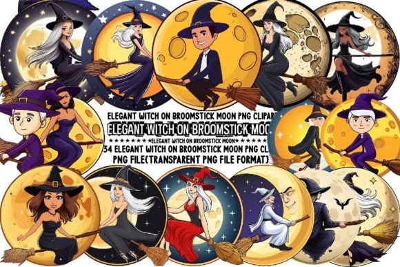 Download Elegant Witch on Broomstick Moon PNG - Moon Collection