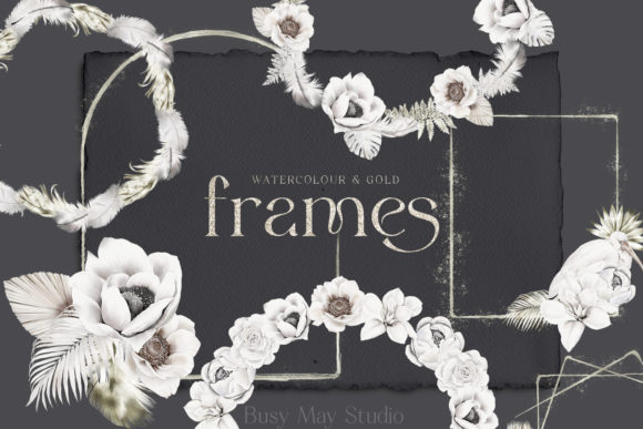 Download White &amp; Cream Watercolor and Gold Frames - Frame Collection