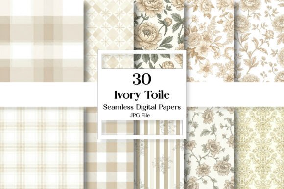 Download Ivory Toile Digital Paper Pack, Vintage - Vintage Collection
